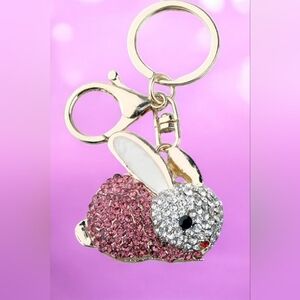 Elegant Pink and White Bunny Keychain